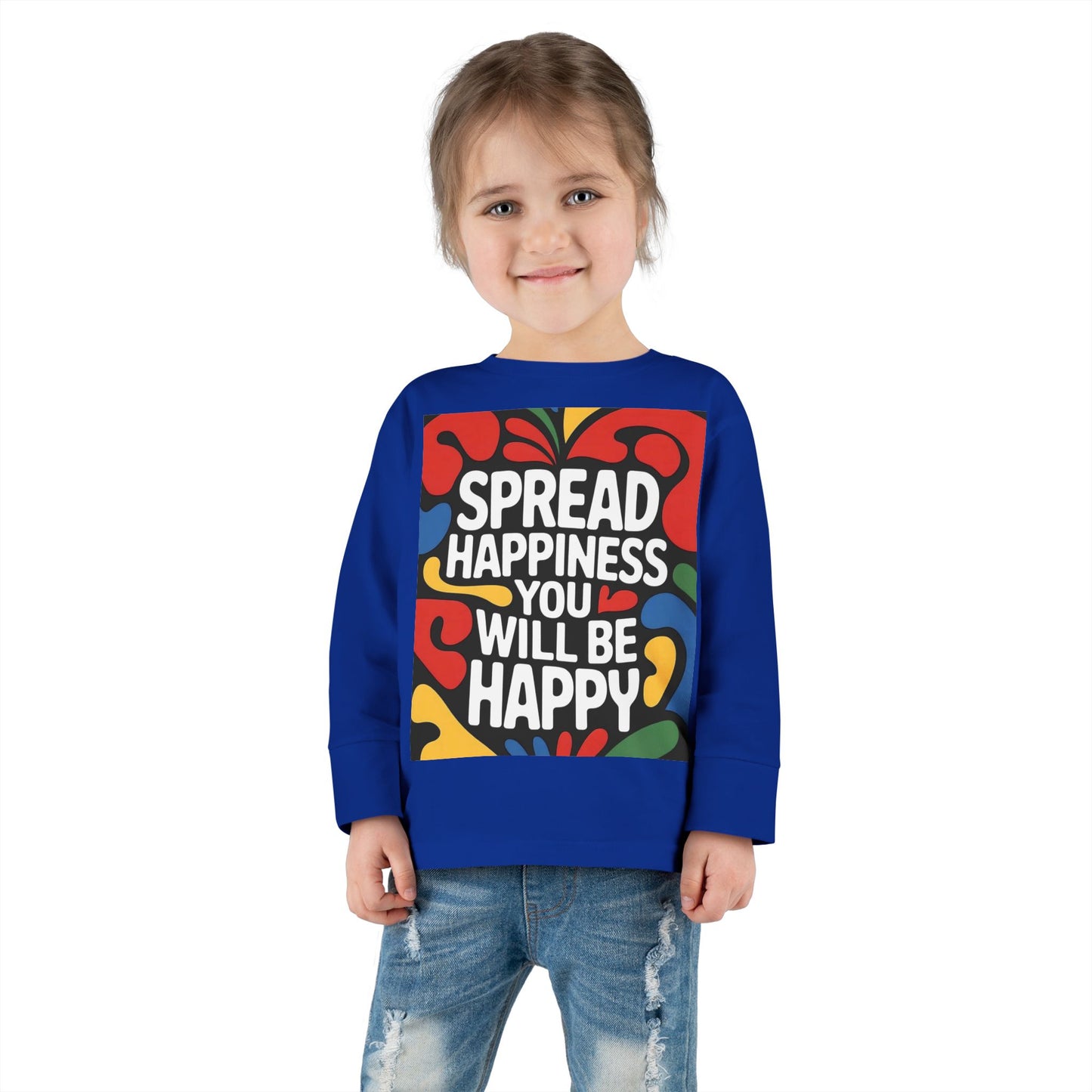 Lion's Main Apparel Toddler Long Sleeve Tee - "Spread Happiness" Graphic Tee for Kids