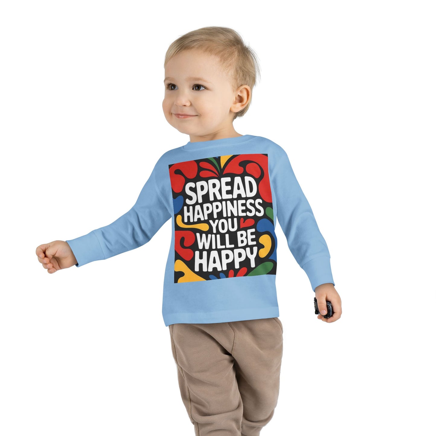 Lion's Main Apparel Toddler Long Sleeve Tee - "Spread Happiness" Graphic Tee for Kids