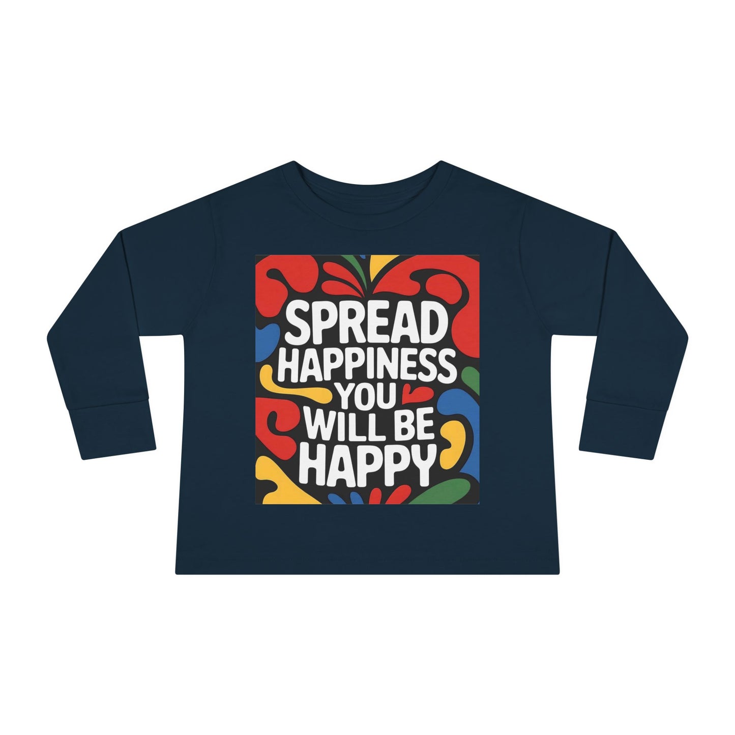 Lion's Main Apparel Toddler Long Sleeve Tee - "Spread Happiness" Graphic Tee for Kids