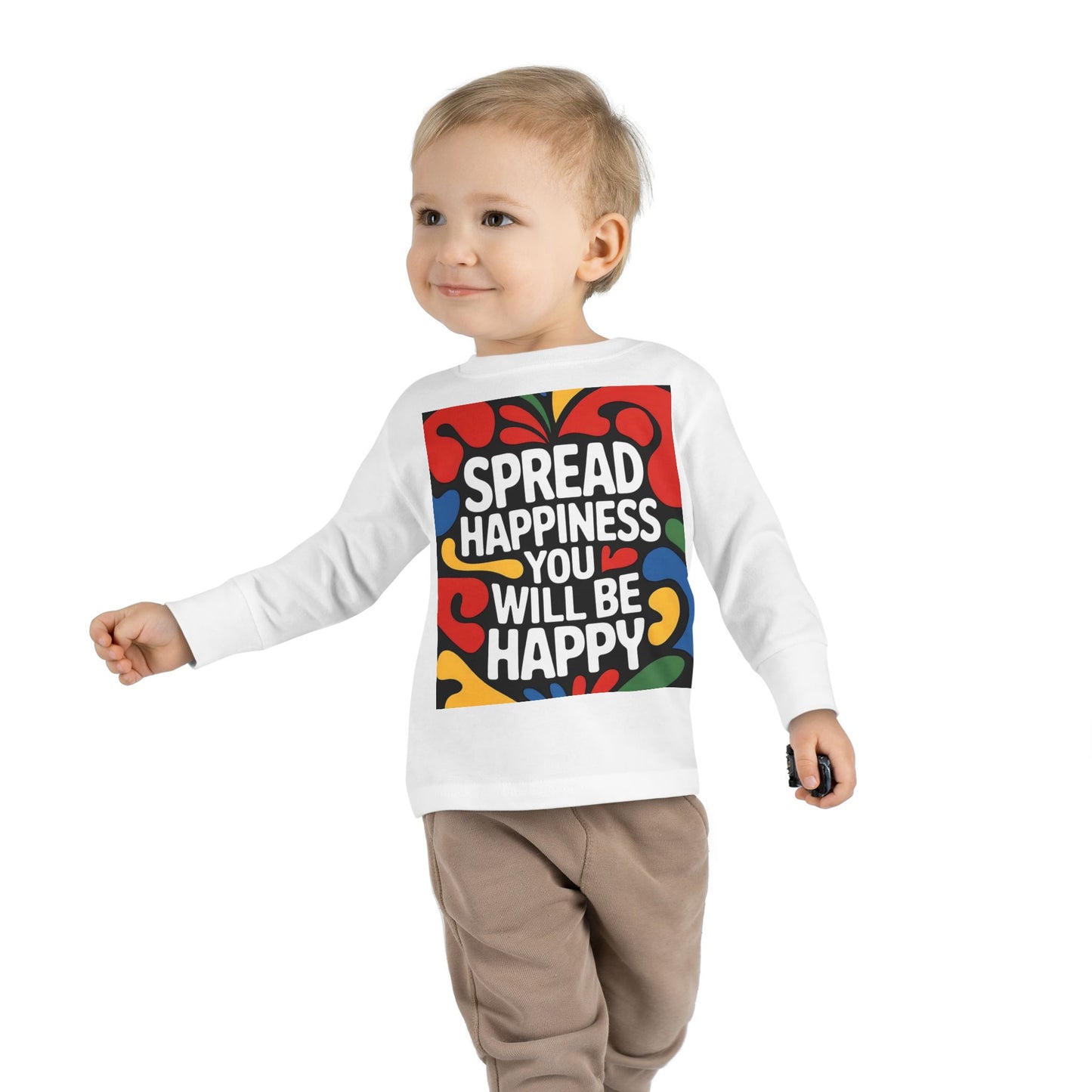 Lion's Main Apparel Toddler Long Sleeve Tee - "Spread Happiness" Graphic Tee for Kids