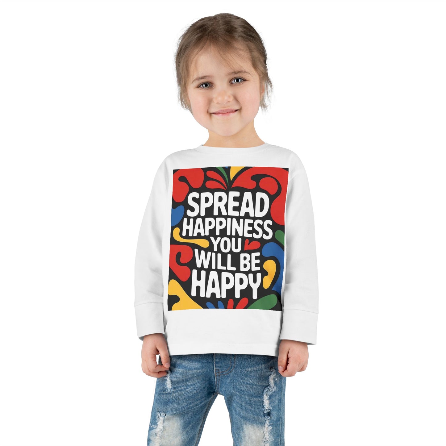 Lion's Main Apparel Toddler Long Sleeve Tee - "Spread Happiness" Graphic Tee for Kids