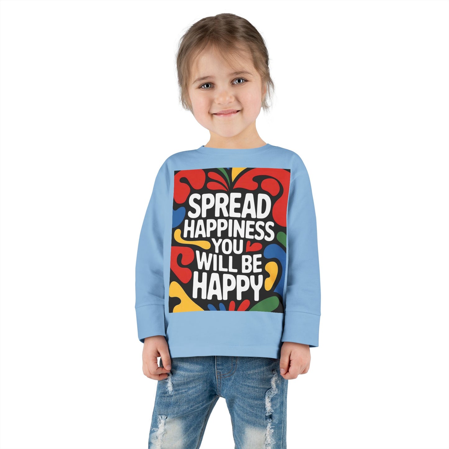 Lion's Main Apparel Toddler Long Sleeve Tee - "Spread Happiness" Graphic Tee for Kids
