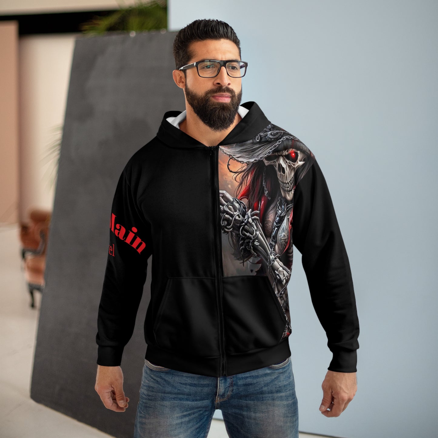 Lion's Main Apparel Unisex "Beware" Skull Pirate Zip Hoodie
