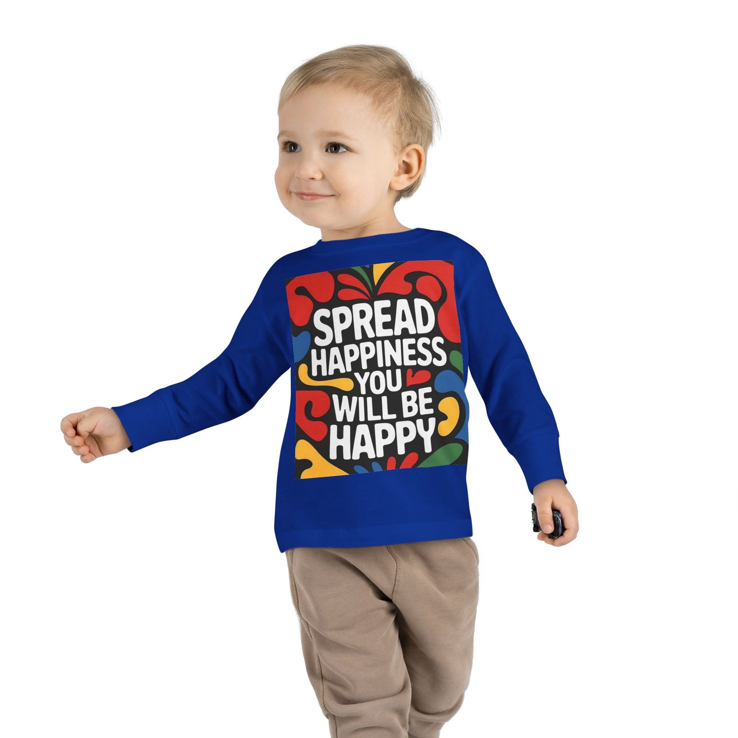 Lion's Main Apparel Toddler Long Sleeve Tee - "Spread Happiness" Graphic Tee for Kids