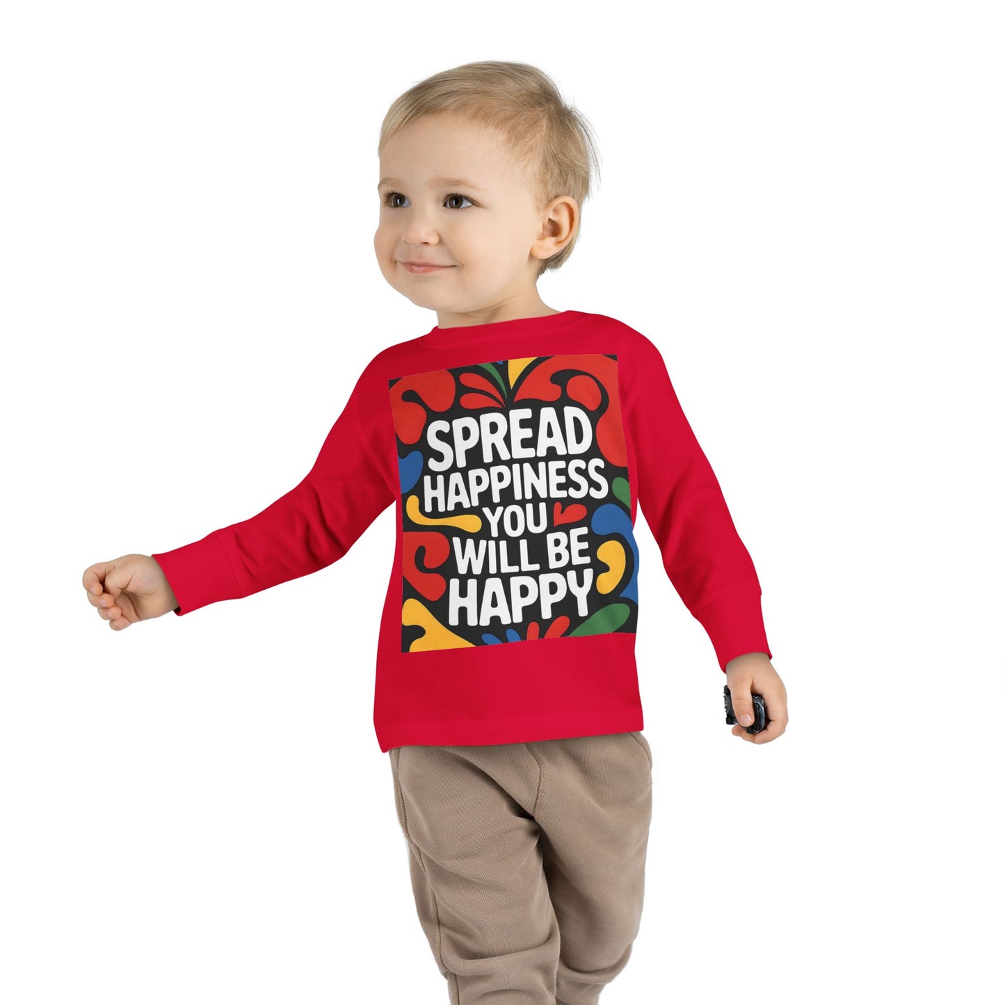 Lion's Main Apparel Toddler Long Sleeve Tee - "Spread Happiness" Graphic Tee for Kids