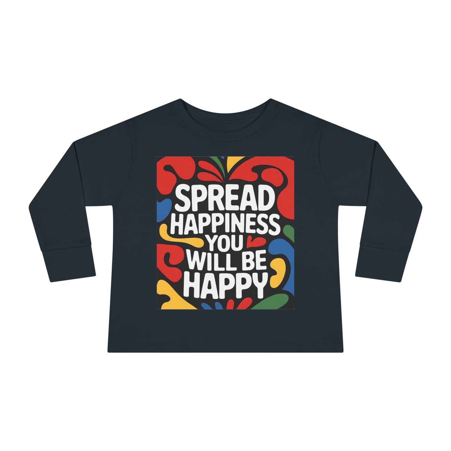 Lion's Main Apparel Toddler Long Sleeve Tee - "Spread Happiness" Graphic Tee for Kids