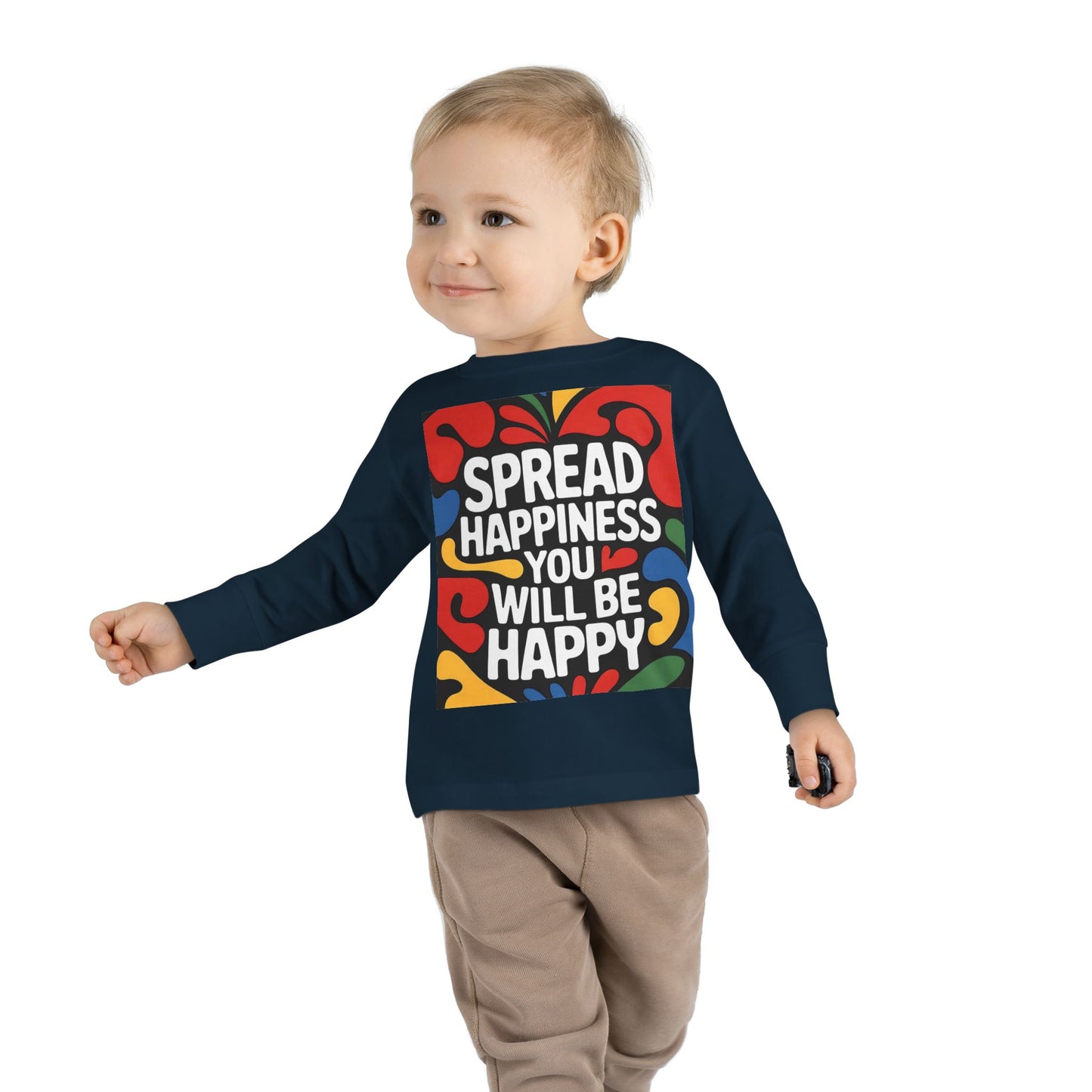 Lion's Main Apparel Toddler Long Sleeve Tee - "Spread Happiness" Graphic Tee for Kids