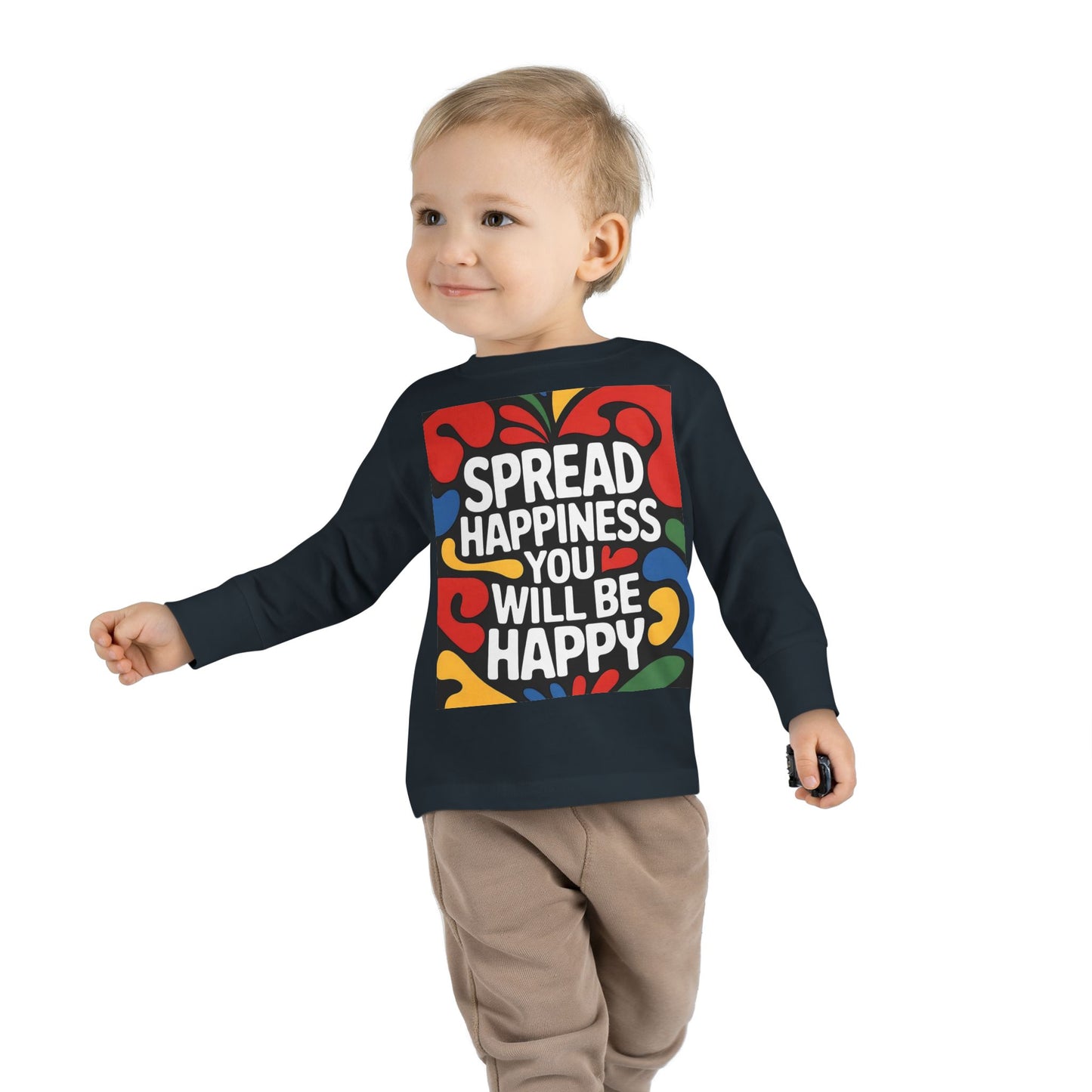 Lion's Main Apparel Toddler Long Sleeve Tee - "Spread Happiness" Graphic Tee for Kids