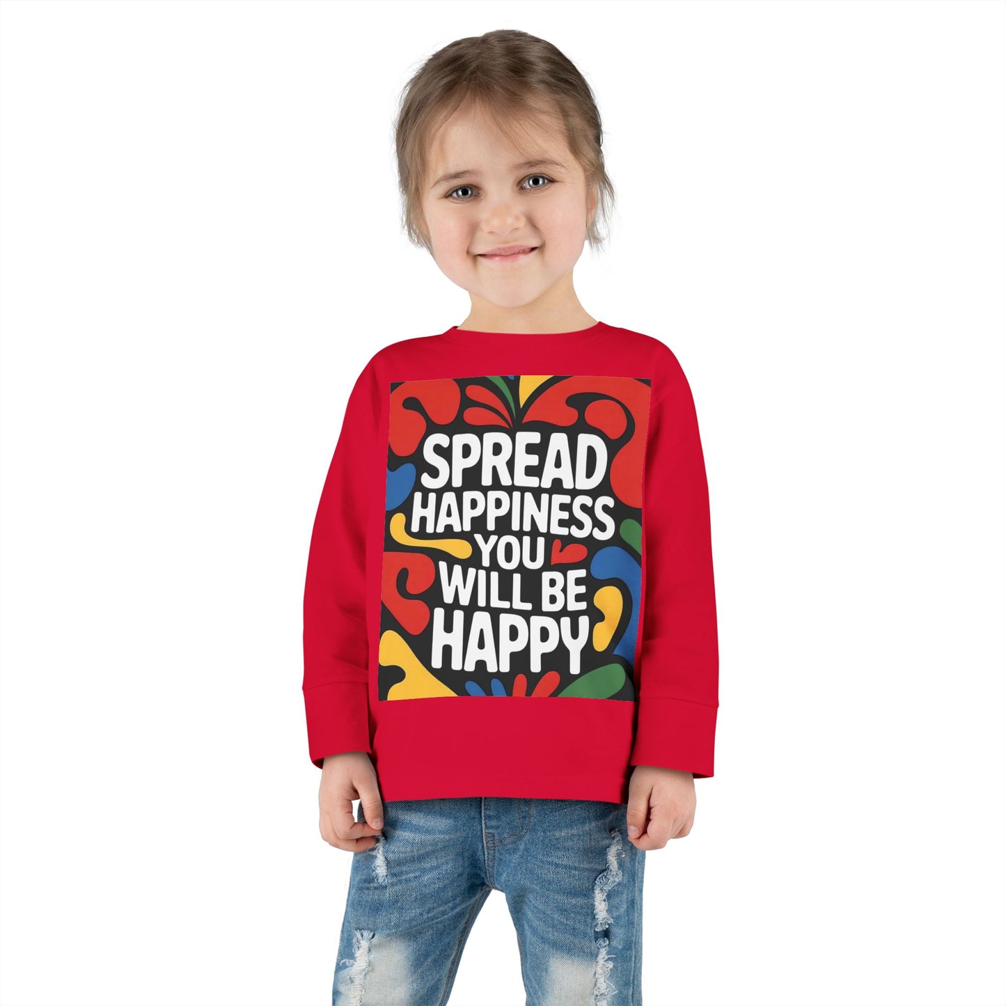 Lion's Main Apparel Toddler Long Sleeve Tee - "Spread Happiness" Graphic Tee for Kids