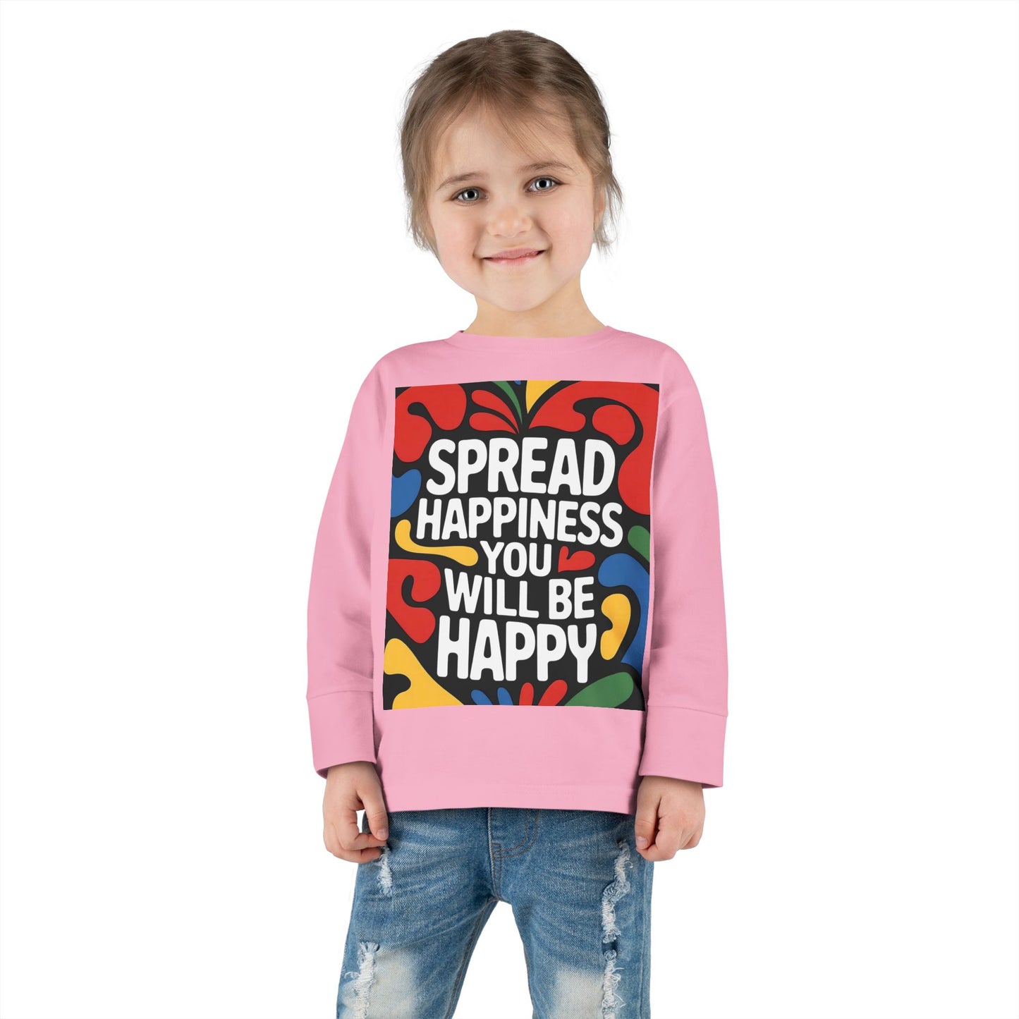 Lion's Main Apparel Toddler Long Sleeve Tee - "Spread Happiness" Graphic Tee for Kids