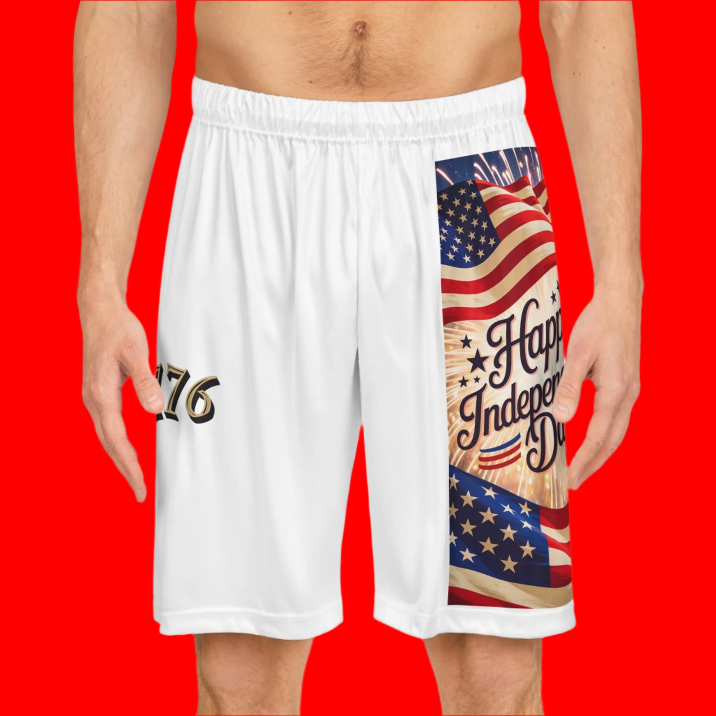 Lion's Main Apparel Patriotic Happy Independence Day Basketball Shorts