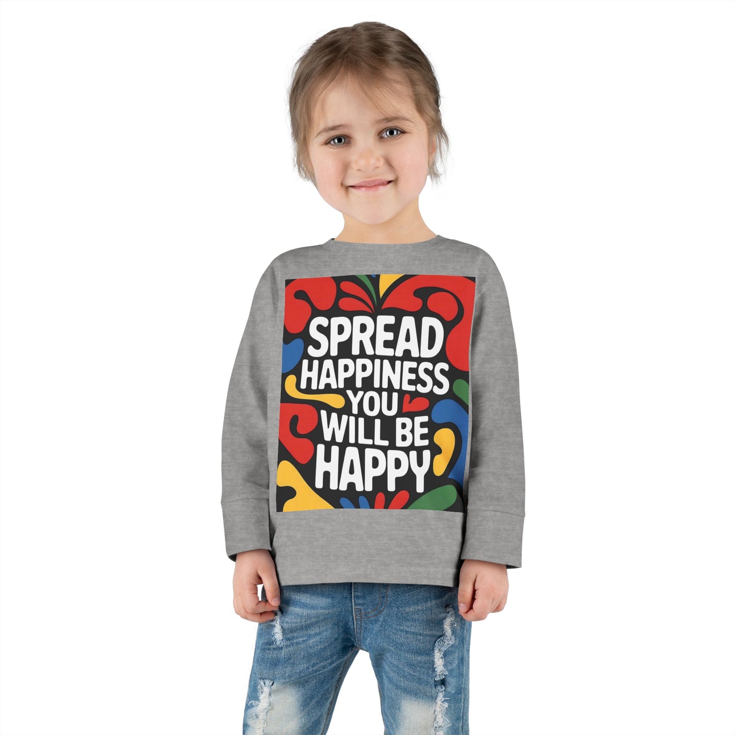 Lion's Main Apparel Toddler Long Sleeve Tee - "Spread Happiness" Graphic Tee for Kids