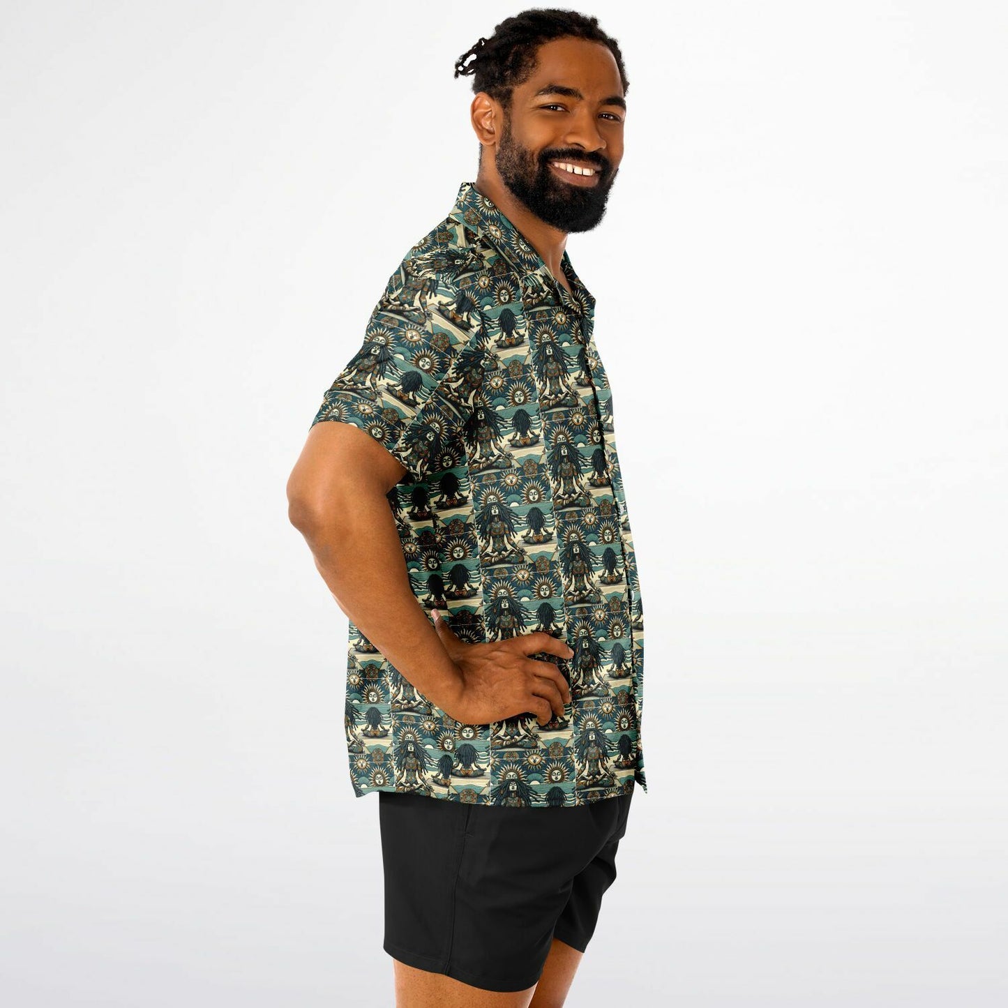 Lions Main Spread Collar Short Sleeve Button-Down Shirt - AOP