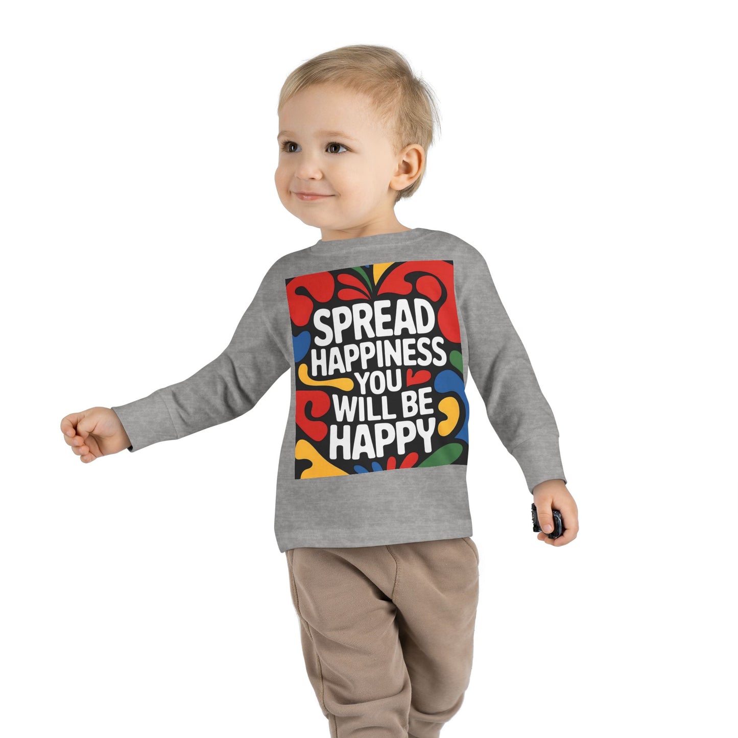 Lion's Main Apparel Toddler Long Sleeve Tee - "Spread Happiness" Graphic Tee for Kids
