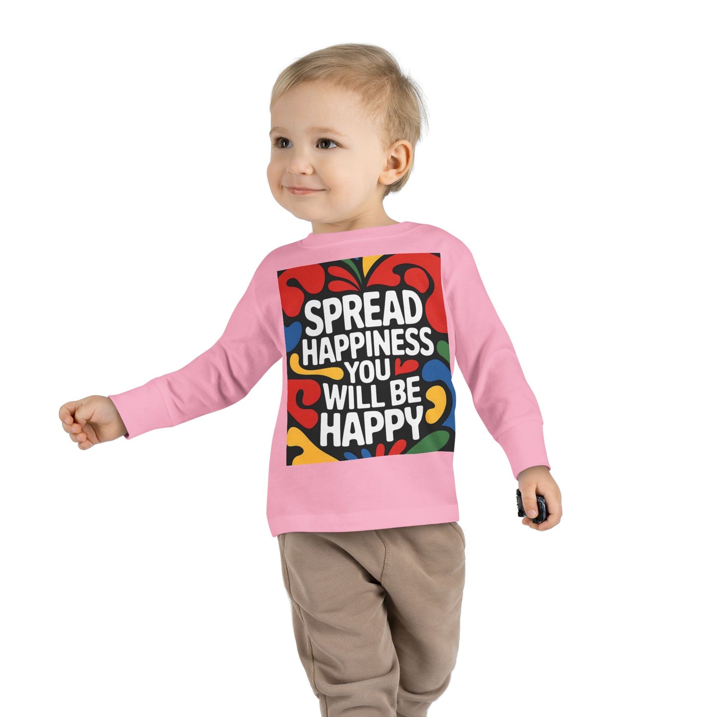Lion's Main Apparel Toddler Long Sleeve Tee - "Spread Happiness" Graphic Tee for Kids