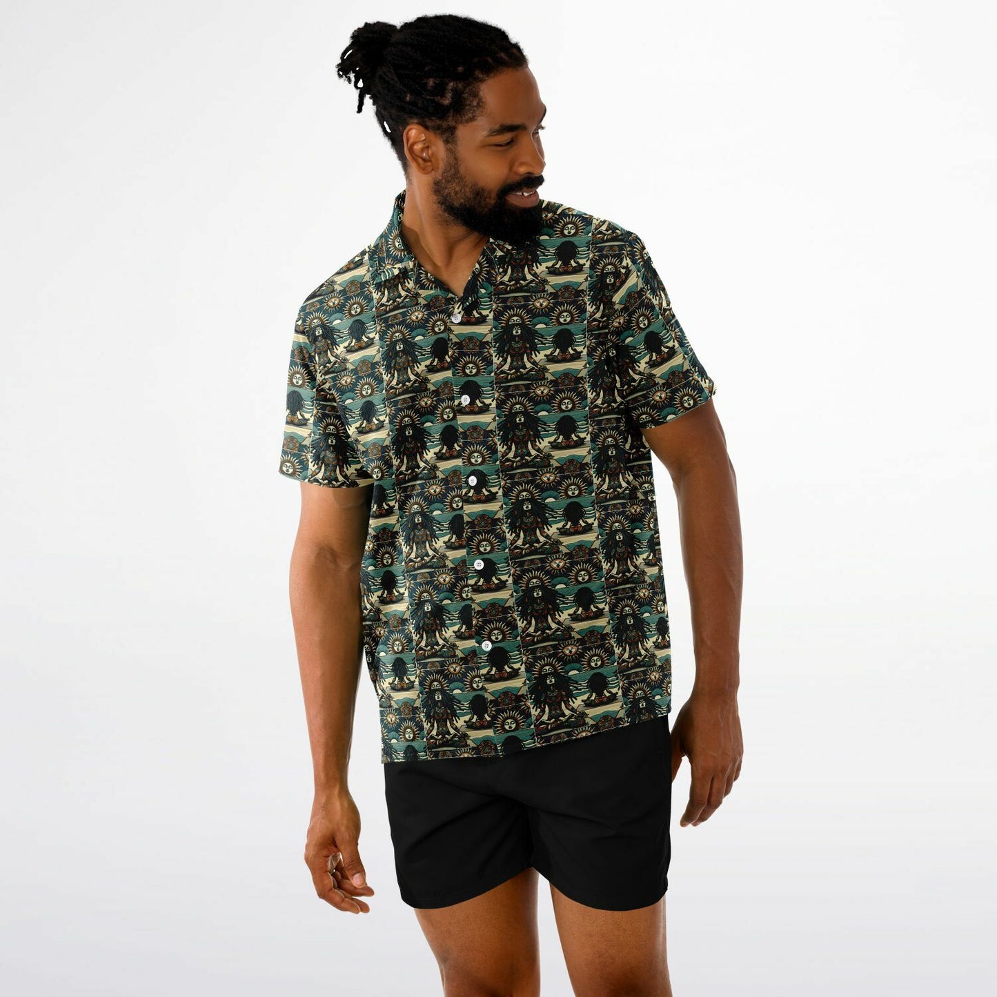 Lions Main Spread Collar Short Sleeve Button-Down Shirt - AOP