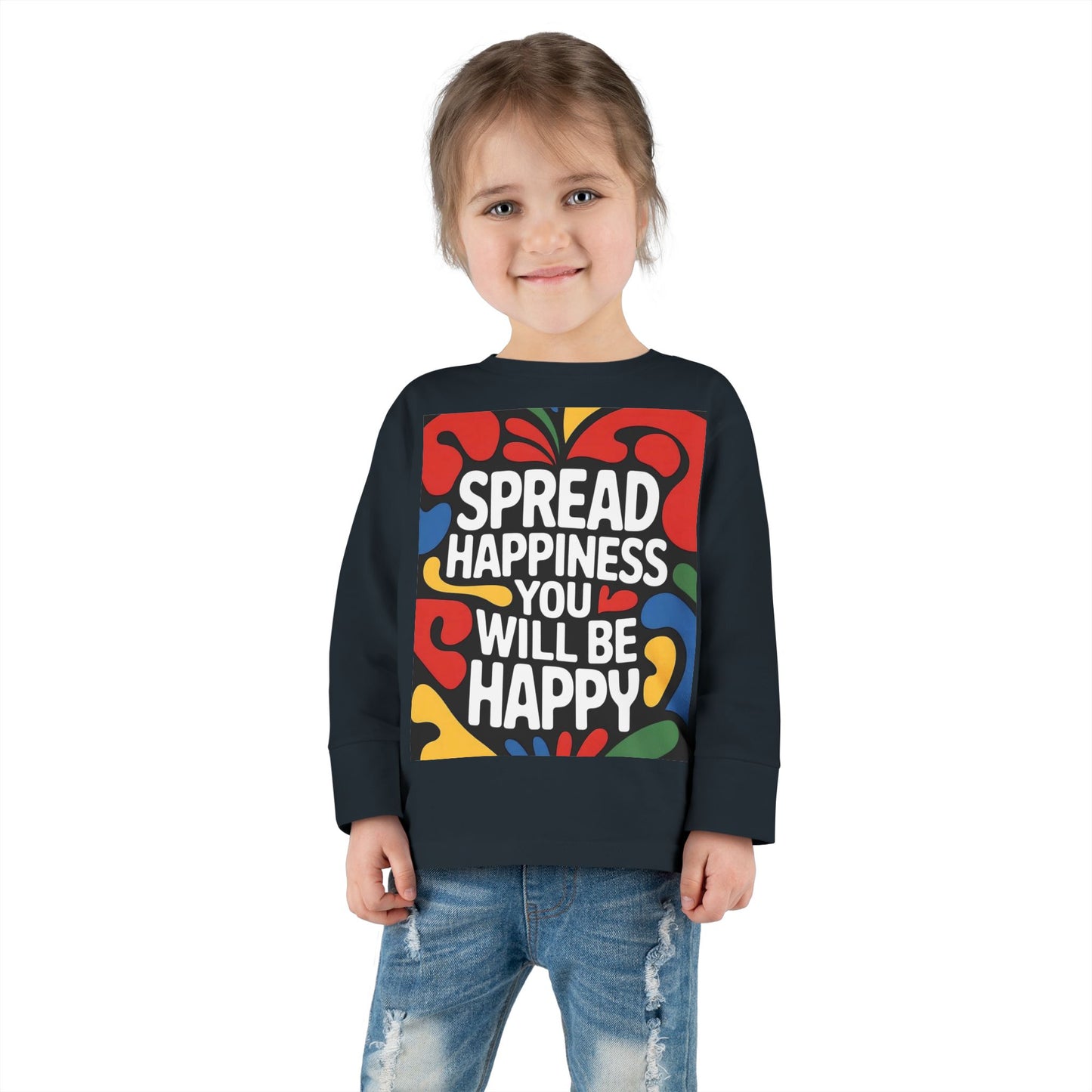 Lion's Main Apparel Toddler Long Sleeve Tee - "Spread Happiness" Graphic Tee for Kids