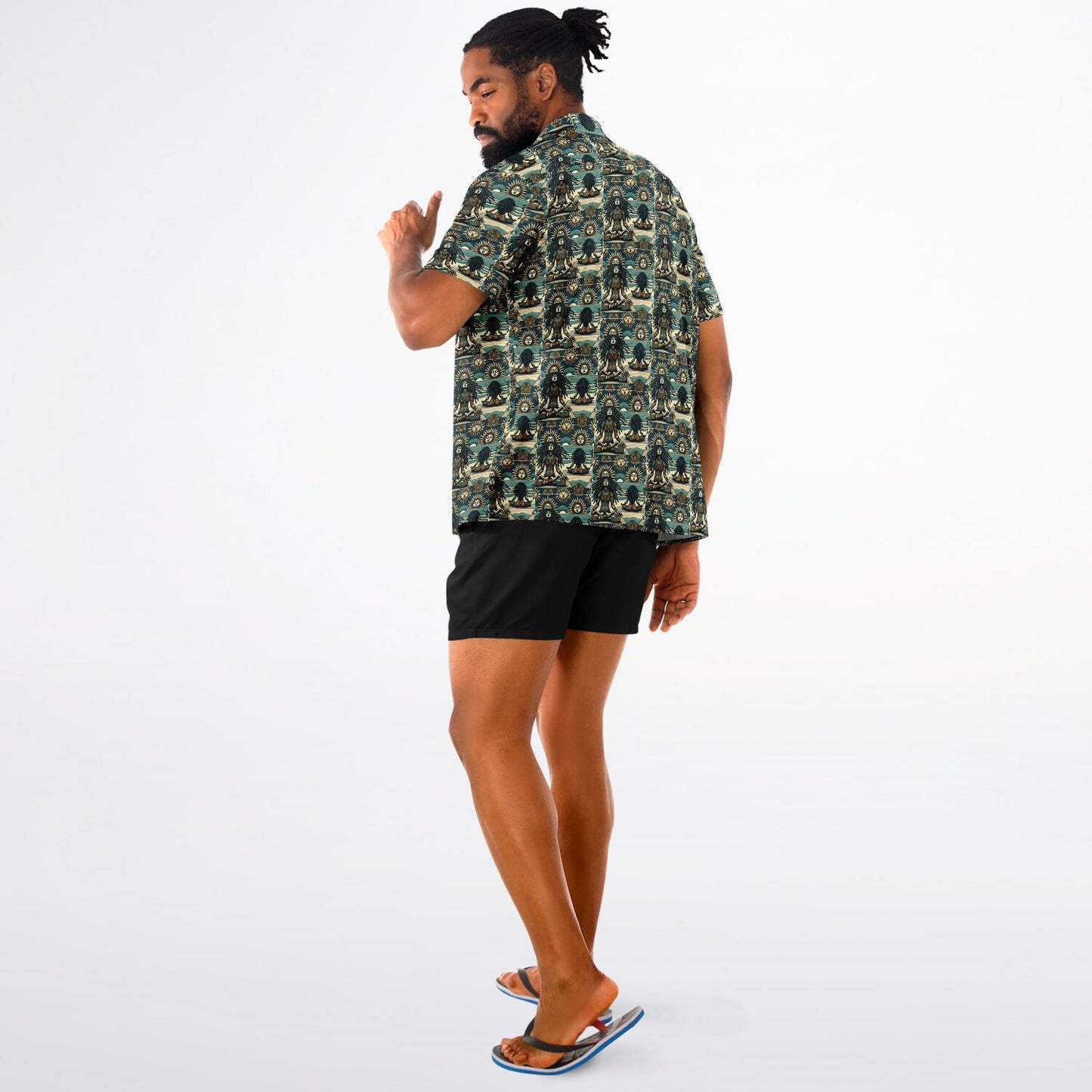 Lions Main Spread Collar Short Sleeve Button-Down Shirt - AOP