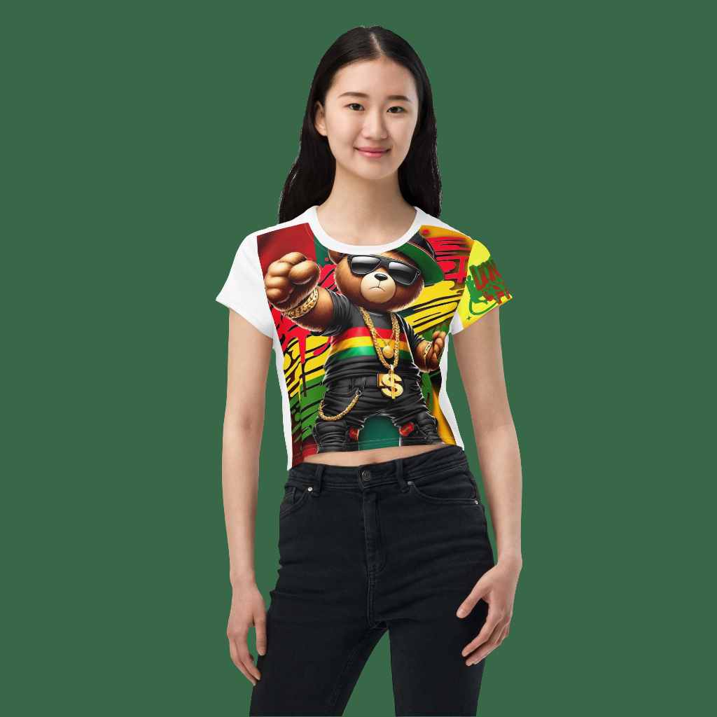 Lions Main Apparel Rasta Bear All-Over Print Crop Tee