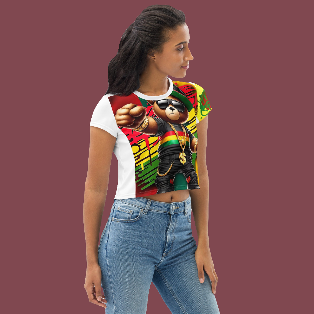 Lions Main Apparel Rasta Bear All-Over Print Crop Tee