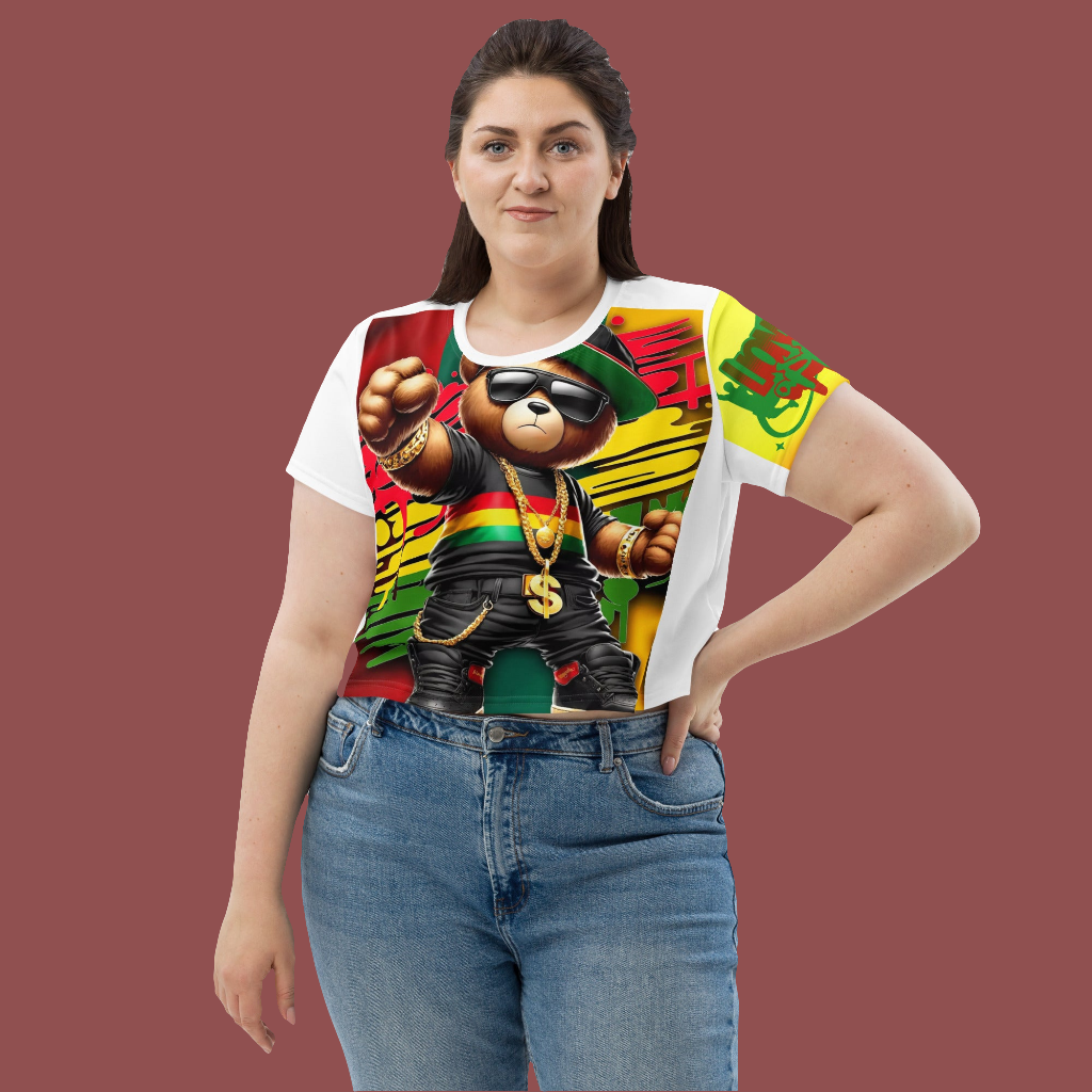 Lions Main Apparel Rasta Bear All-Over Print Crop Tee