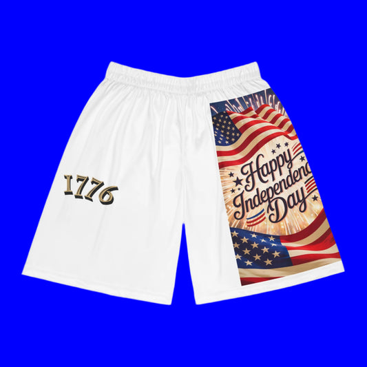 Lion's Main Apparel Patriotic  Happy Independence Day Basketball Shorts