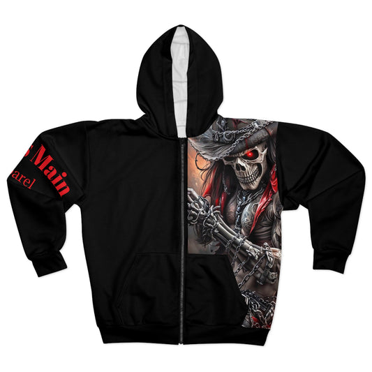 Lion's Main Apparel Unisex "Beware" Skull Pirate Zip Hoodie