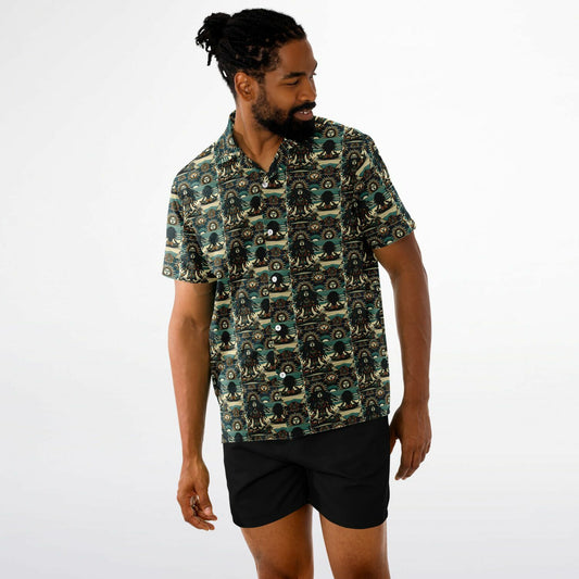 Lions Main Spread Collar Short Sleeve Button-Down Shirt - AOP